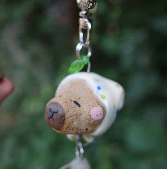 Capybara Keychain with Blue Flower Bandana