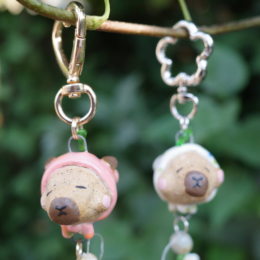 Capybara Keychain with Citrus Pink Bandana