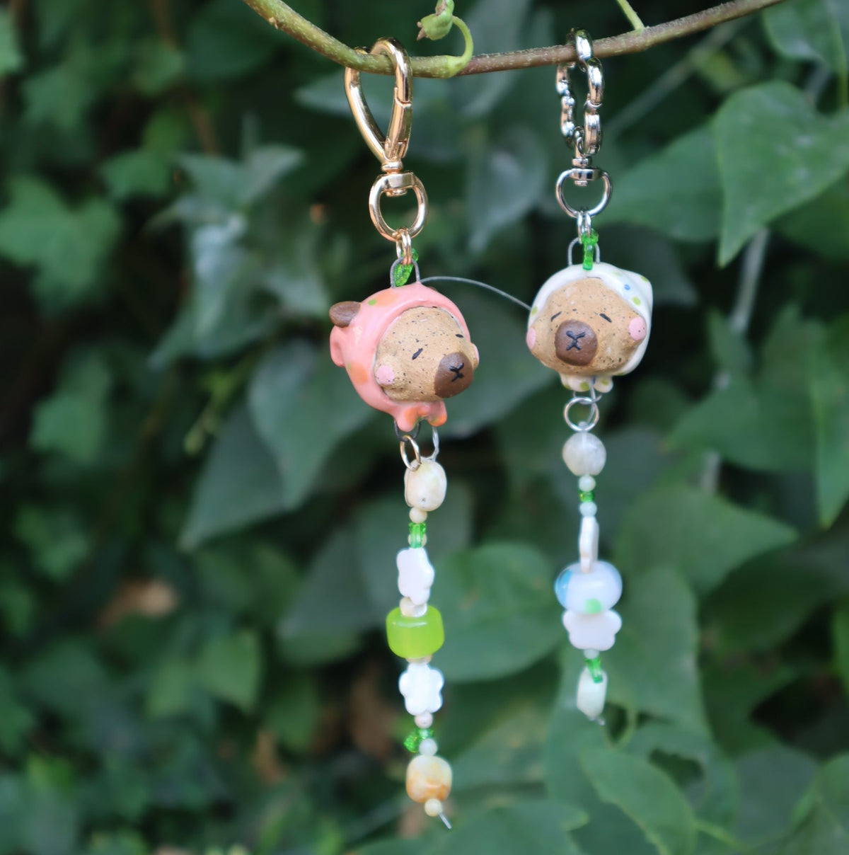Capybara Keychain with Blue Flower Bandana