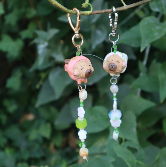 Capybara Keychain with Blue Flower Bandana